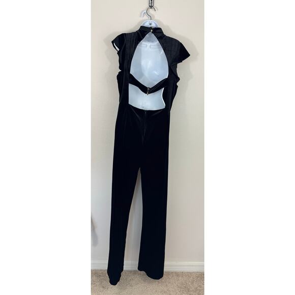 Bebe Black Velvet Mock Neck Cutout Jumpsuit Size XXL - Picture 3 of 8